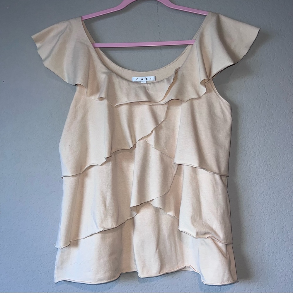 CAbi women's beige sleeveless t-shirt with boulders Size L